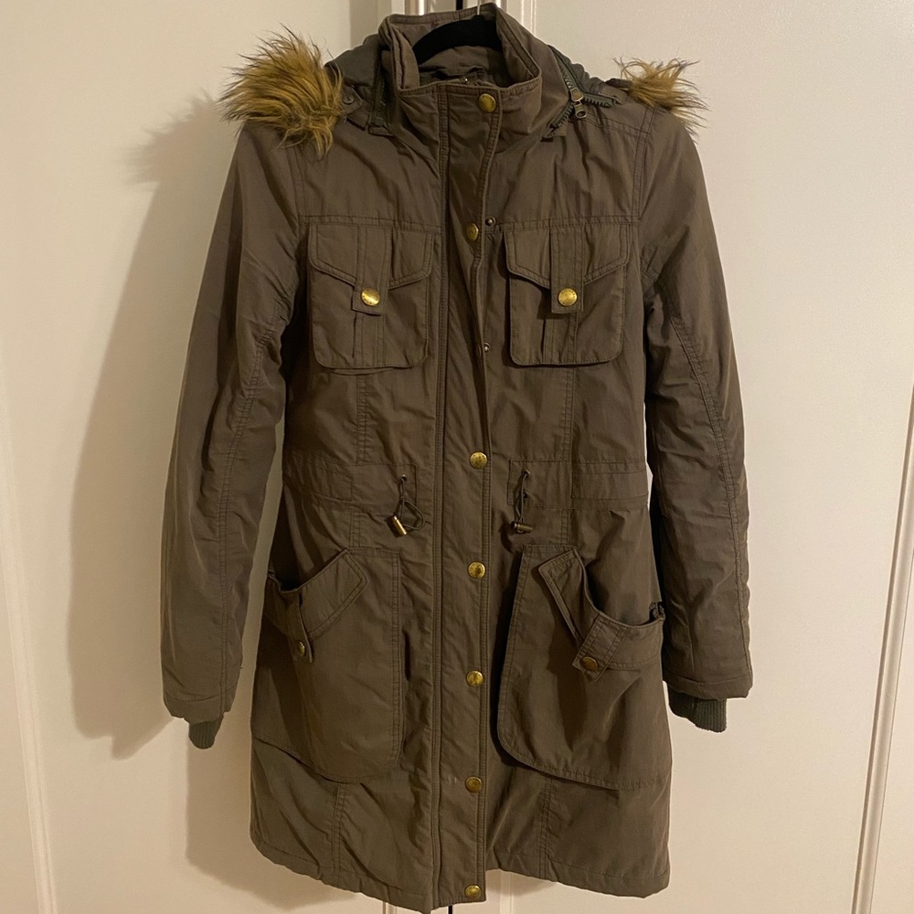 Michael Kors Women's Size S Parka Jacket Fur Lined Green Nylon